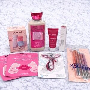 Pink Self Care Beauty Bundle Laneige Elemis Bath & Body Works Skincare + Makeup